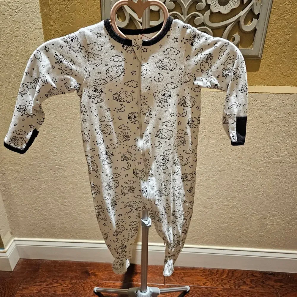 Wonder Nation Baby 6-9M Sheep Print Footed Sleeper Cotton Neutral Sleepwear